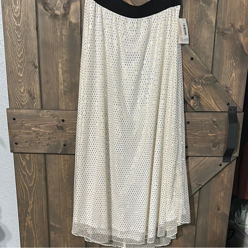 LuLaRoe‎ White and Gold Polka Dot Skirt